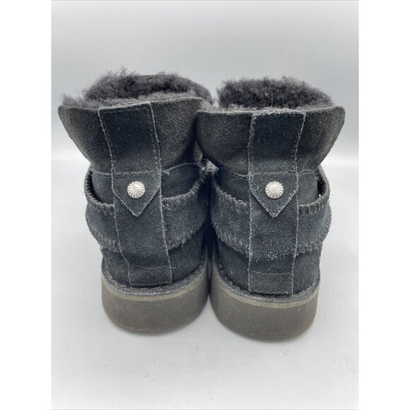 UGG Black Suede Bootie Shearling Women’s 6 Winter Boot - Picture 4 of 9